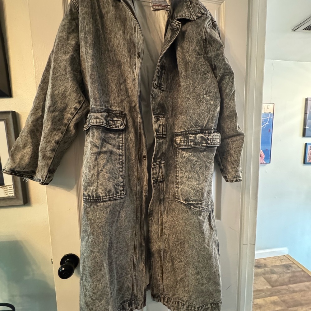 Oversized Gray stone washed Denim Long trench Coat- Heavy